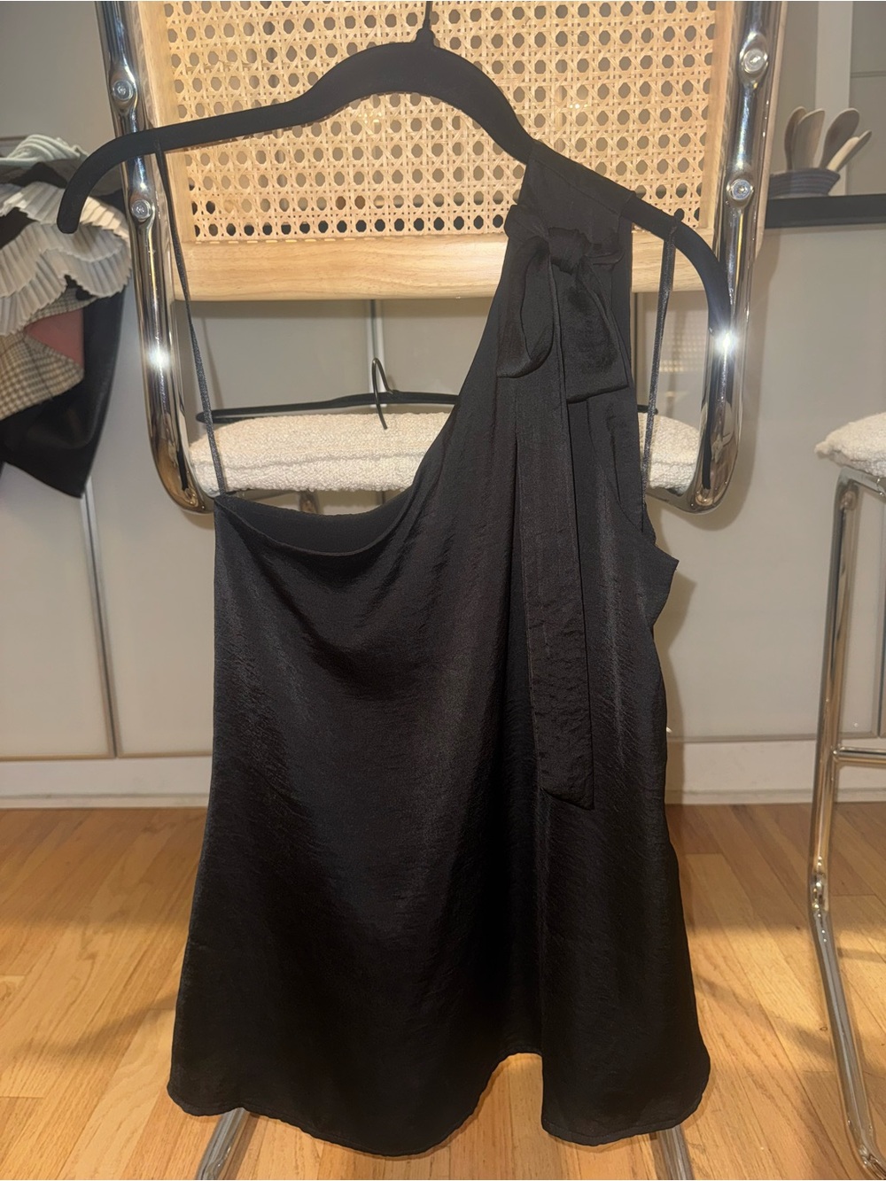 Bar III Black One-Shoulder Tie-Detail Blouse